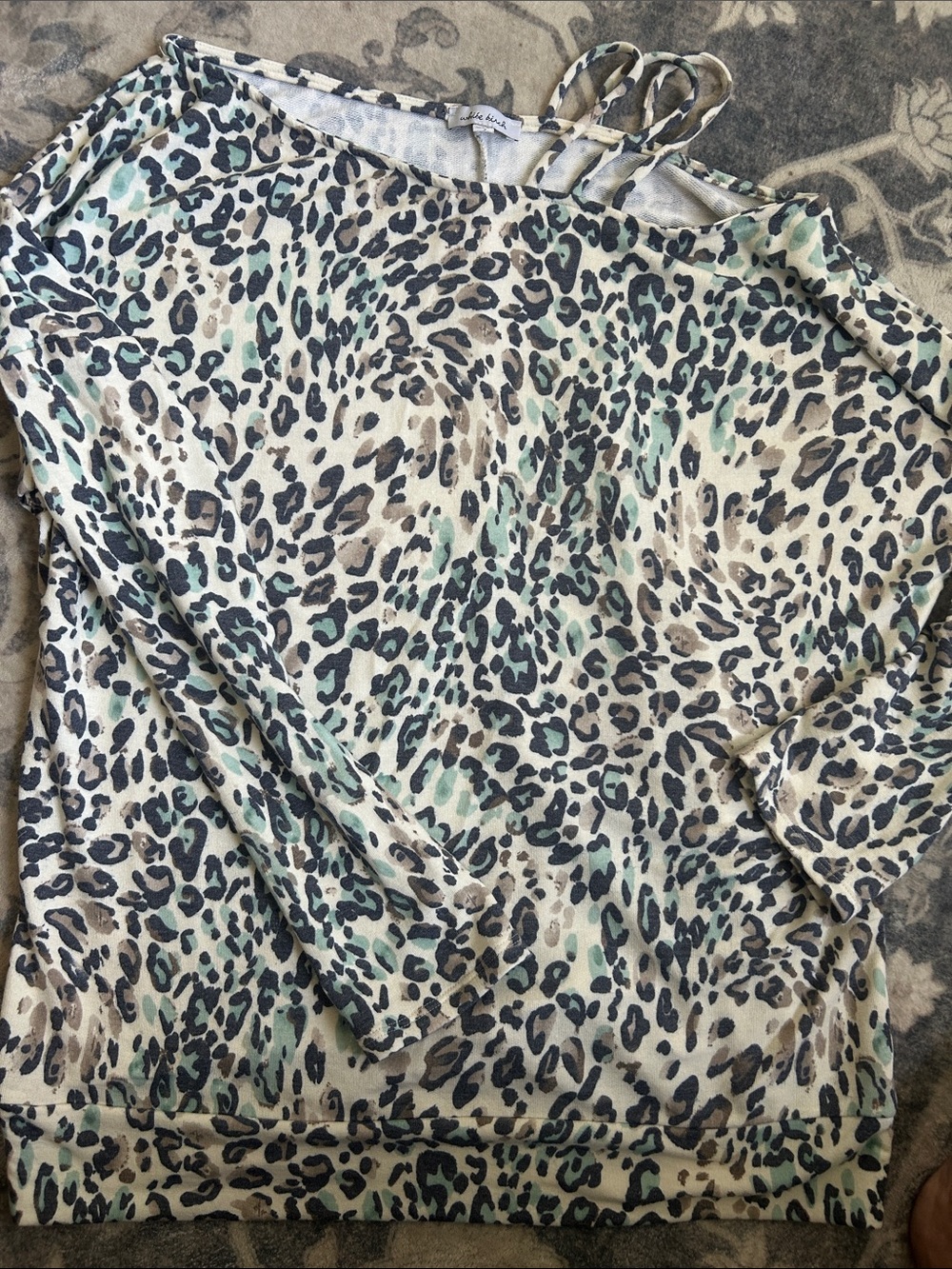 White birch long sleeveLeopard Print Women's Top in Beige and Mint - Casual Chic